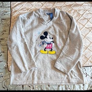 Cute Grey Mickey Mouse V-Neck Pullover Fleece w/Embroidery and Bling - XL